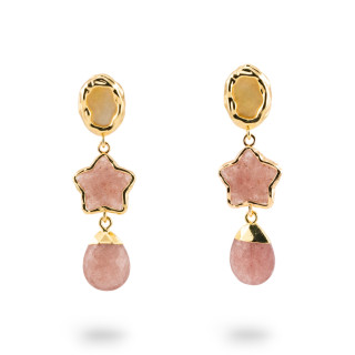 Orecchini A Monachella Di Bronzo Con Cabochon Di Cristalli CZ Dorato a Stella Rosa