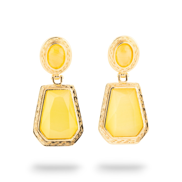 Orecchini A Monachella Di Bronzo Con Cabochon Di Cristalli CZ Dorato Giallo