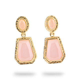 Orecchini A Monachella Di Bronzo Con Cabochon Di Cristalli CZ Dorato Rosa