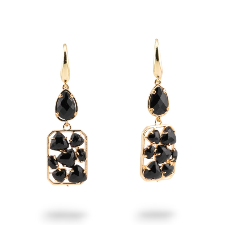 Orecchini A Monachella Di Bronzo Con Occhio Di Gatto E Cristalli CZ Nero