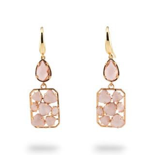 Orecchini A Monachella Di Bronzo Con Occhio Di Gatto E Cristalli CZ Rosa