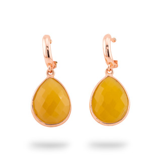 Orecchini Perno Di Bronzo Con Pietre Dure Incastonate Gocce Oro Rosa Agata Gialla