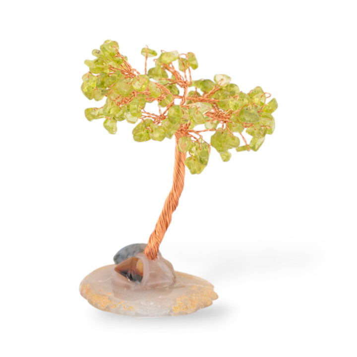 Soprammobile Di Pietre Dure Albero Della Vita Con Base Di Agata 10 cm Peridot