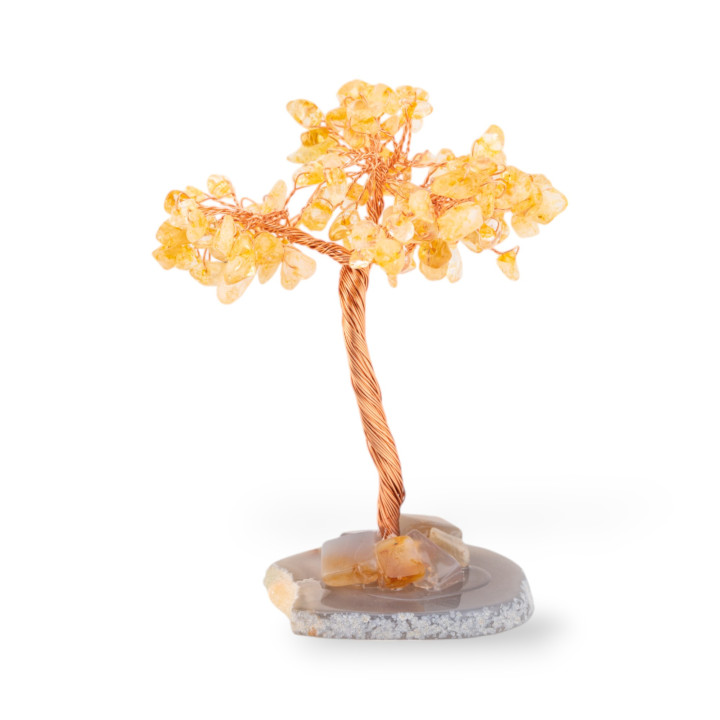 Soprammobile Di Pietre Dure Albero Della Vita Con Base Di Agata 10 cm Quarzo Citrino