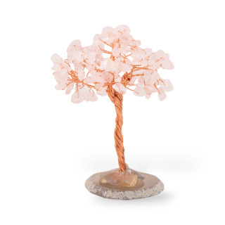 Soprammobile Di Pietre Dure Albero Della Vita Con Base Di Agata 10 cm Quarzo Rosa