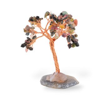 Soprammobile Di Pietre Dure Albero Della Vita Con Base Di Agata 10 cm Tormalina Mix