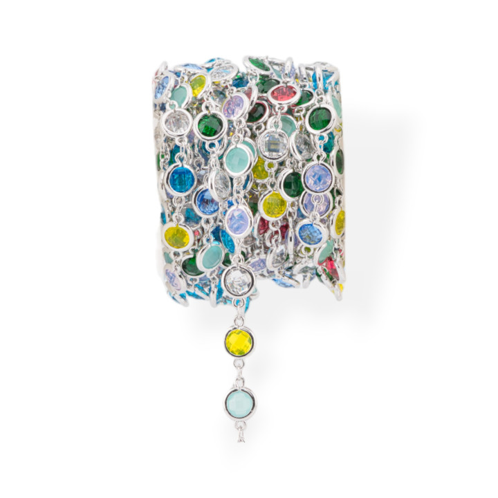 Catena Rosario Di Ottone Con Occhio Di Gatto Cabochon 7,5mm 5 Metri Rodiato Multicolor