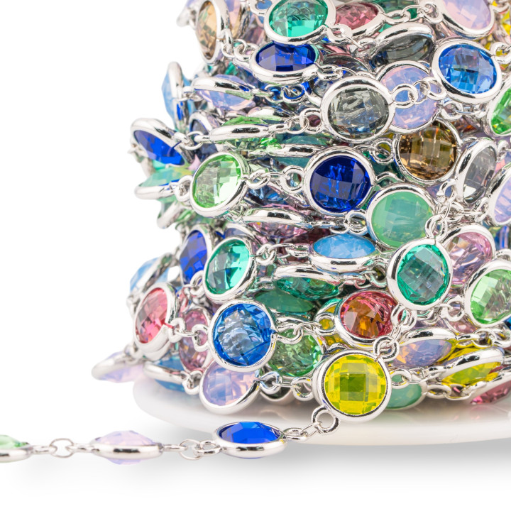 Catena Rosario Di Ottone Con Occhio Di Gatto Cabochon Tondo 10mm 5 Metri Rodiato Multicolor