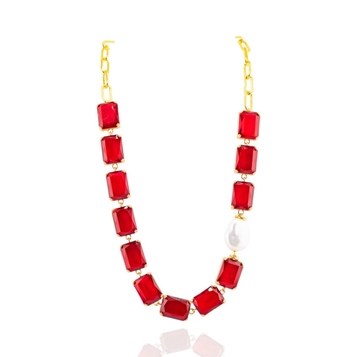 Collana Di Bronzo Con Cristalli Rossi