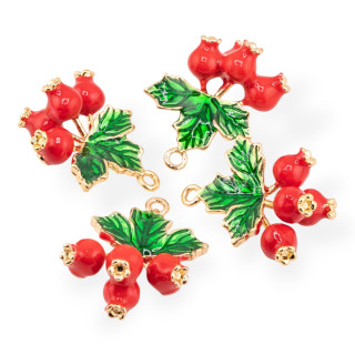 Componente Pendente Di Bronzo Smaltata Frutta 14pz Con 1 Anellino Dorato Mirtillo