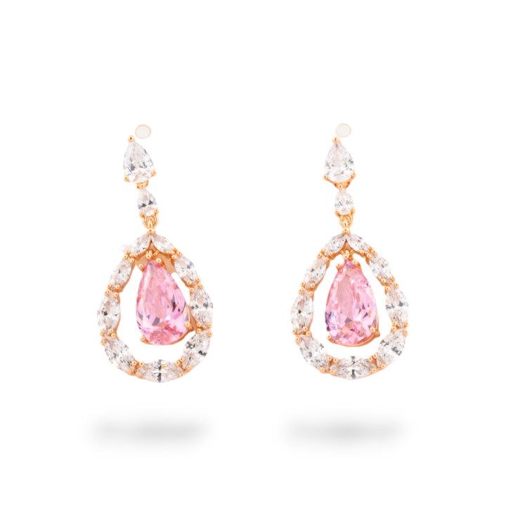 Orecchini A Monachella Di Bronzo Con Cabochon Di Cristalli CZ Dorato