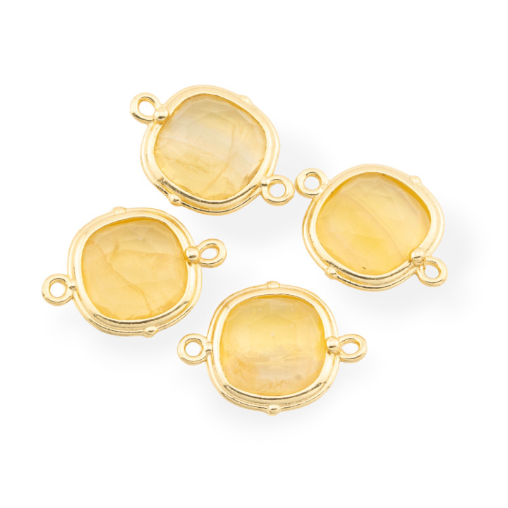 Connettore Componente Di Ottone Con Pietre Dure Incastonate 14mm 8pz Dorato Quarzo Citrino