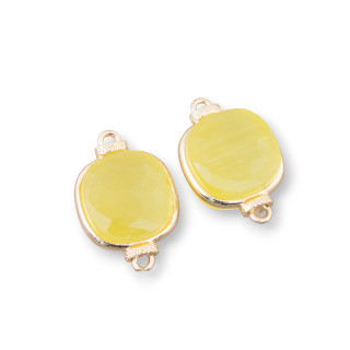 Connettore Componente Di Ottone Con Cristalli Occhio Di Gatto Incastonati Quadrato 14mm 10pz Giallo