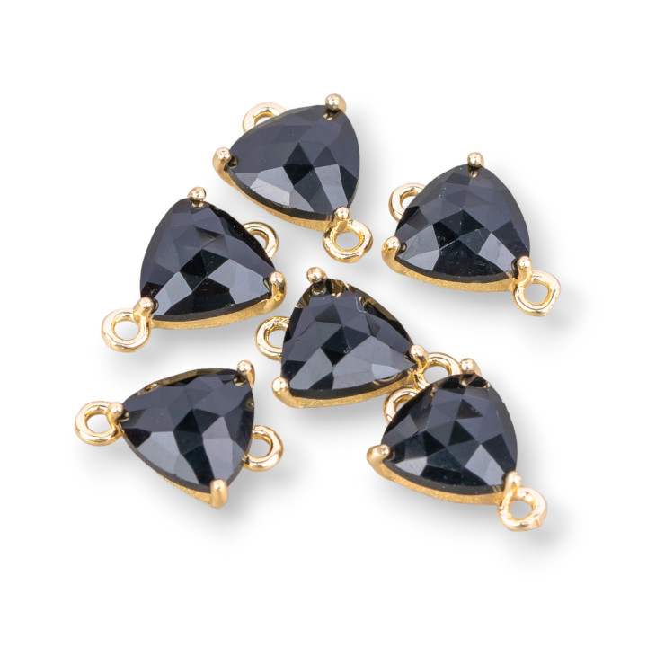 Connettore Componente Di Ottone Con Occhio Di Gatto Incastonati 20pz Con 2 Anellini 9x12mm Dorato Nero