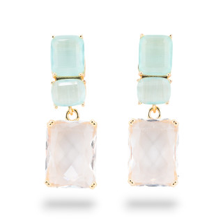 Orecchini A Perno Di Bronzo Con Cristalli CZ Rettangolo Acqua Mix