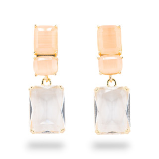 Orecchini A Perno Di Bronzo Con Cristalli CZ Rettangolo Cipria Mix