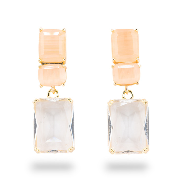 Orecchini A Perno Di Bronzo Con Cristalli CZ Rettangolo Cipria Mix