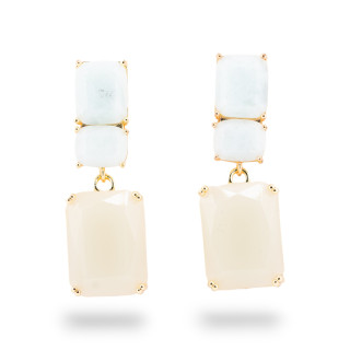 Orecchini A Perno Di Bronzo Con Cristalli CZ Rettangolo Panna Mix