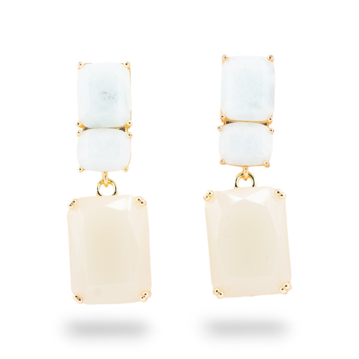 Orecchini A Perno Di Bronzo Con Cristalli CZ Rettangolo Panna Mix