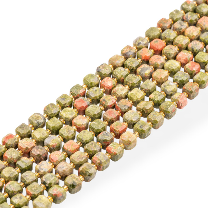 Unakite Taglio Rigido Cubo Sfaccettato 8mm