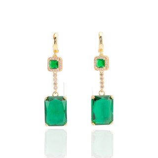 Orecchini A Monachella Chiusa Di Bronzo Con Zirconi Incastonati E Cristalli CZ 15x60mm Verde Smeraldo