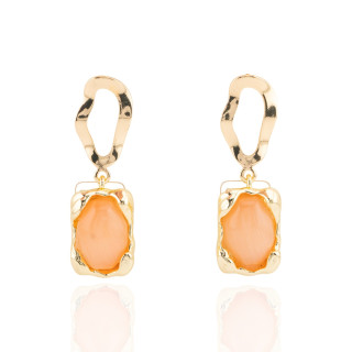 Orecchini A Perno Ondulato Di Bronzo Con Occhio Di Gatto Incastonato 13x40mm Arancio