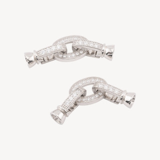 Chiusura Di Argento 925 Con Zirconi Ovale 9x23mm Con Coppette da 5,5mm 2pz Rodiato