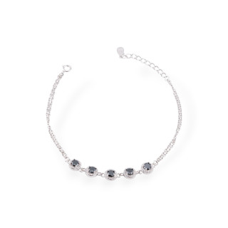 Bracciale In Argento 925 Con Zirconi E Catena Con Chiusura 1pz Rodiato Nero