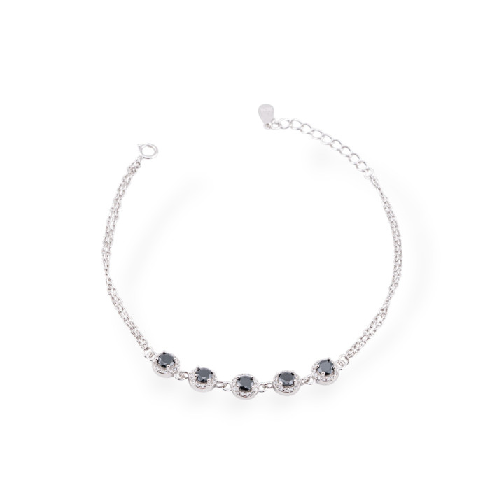 Bracciale In Argento 925 Con Zirconi E Catena Con Chiusura 1pz Rodiato Nero