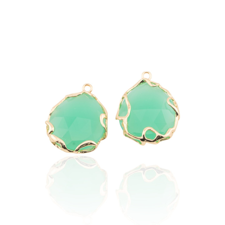 Connettore Componente Di Ottone Irregolare Con Occhio Di Gatto 24mm 4pz Verde Acqua