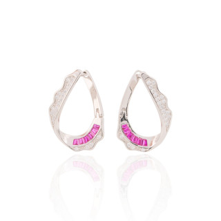 Orecchini Di Argento 925 Con Zirconi 1 Coppia Rodiato Rosso