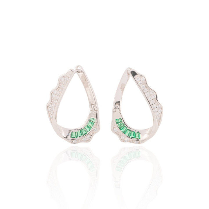 Orecchini Di Argento 925 Con Zirconi 1 Coppia Rodiato Verde