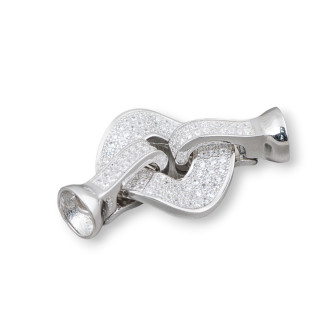 Chiusura Di Argento 925 Con Zirconi Micropave Tondo Forato Ondulato 33x18mm 1pz Rodiato