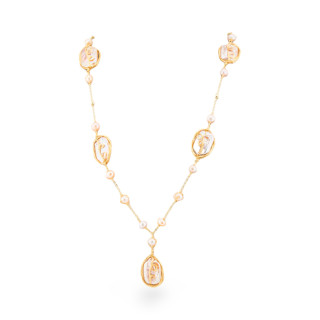 Collana Di Perle Di Fiume Rosa Con Bronzo da 15mm