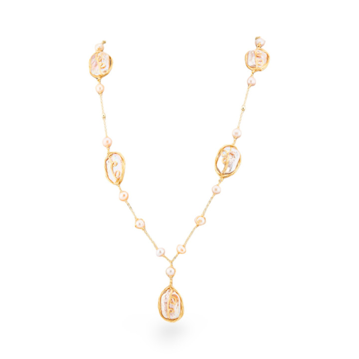 Collana Di Perle Di Fiume Rosa Con Bronzo da 15mm