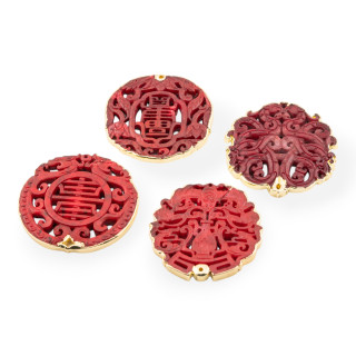 Componente Di Giadeite Incisa 50-65mm Bordato Oro 1pz Bordeaux Disegno Random