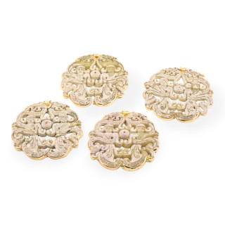 Componente Di Giadeite Incisa 50-65mm Bordato Oro 1pz Sabbia Disegno Random