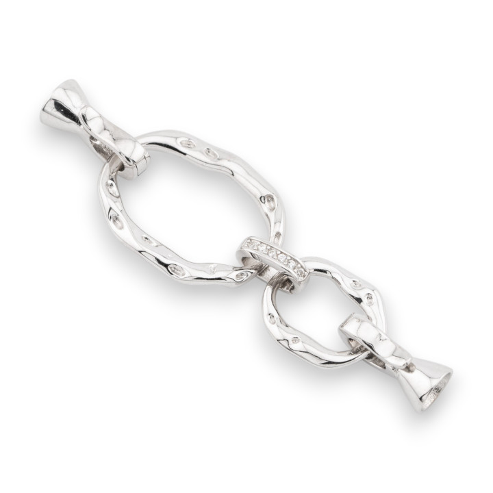 Chiusura Di Argento 925 Con Zirconi 16x56mm Coppette Da 6mm Rodiato