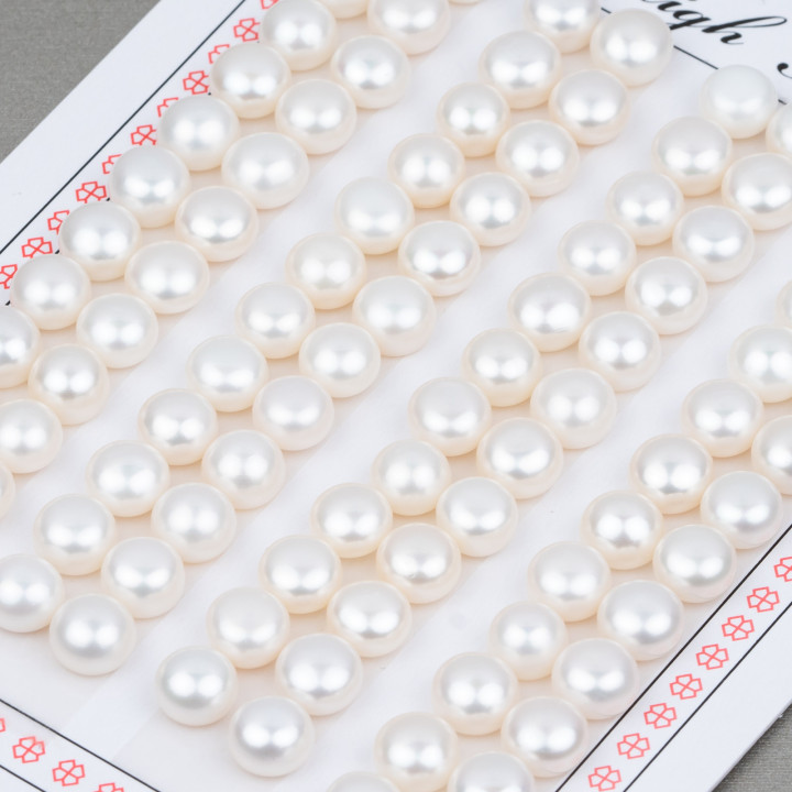 Perle di Fiume Bottoni Cabochon 1 Foro  7,0-7,5mm 48 Paia Bianco