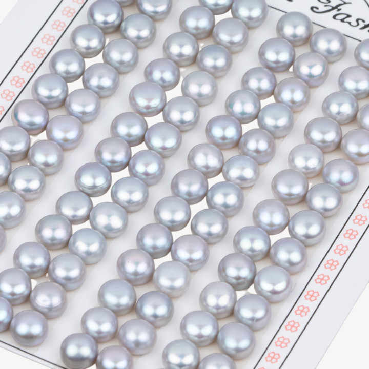 Perle di Fiume Bottoni Cabochon 1 Foro  7,0-7,5mm 48 Paia Grigio Silver