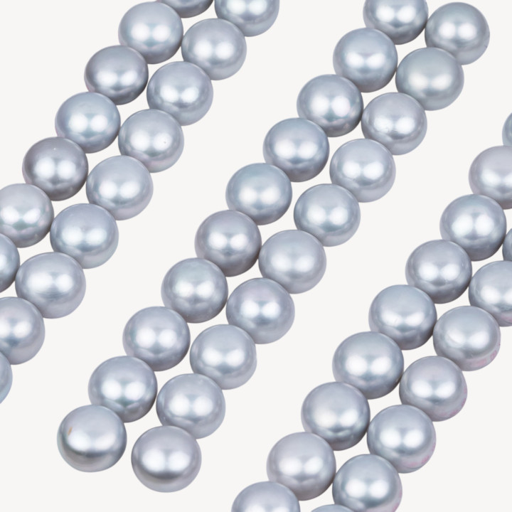 Perle di Fiume Bottoni Cabochon 1 Foro  9,0-9,5mm 27 Paia Grigio Silver