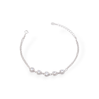 Bracciale In Argento 925 Con Catena E Zirconi A Cuore Rodiato Bianco