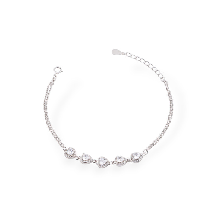 Bracciale In Argento 925 Con Catena E Zirconi A Cuore Rodiato Bianco