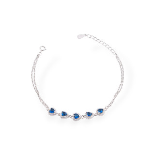 Bracciale In Argento 925 Con Catena E Zirconi A Cuore Rodiato Blu