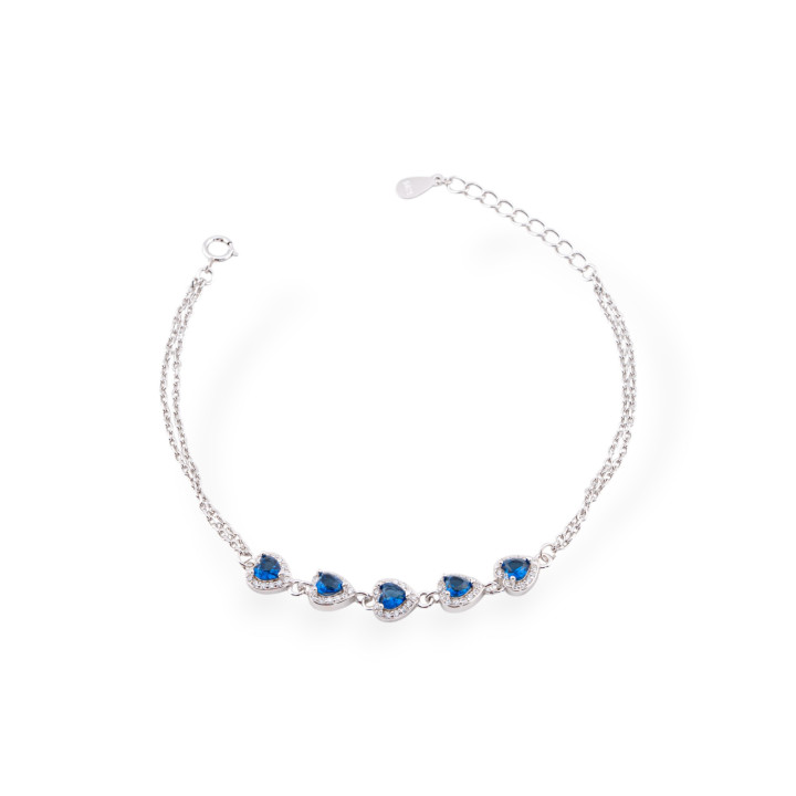 Bracciale In Argento 925 Con Catena E Zirconi A Cuore Rodiato Blu