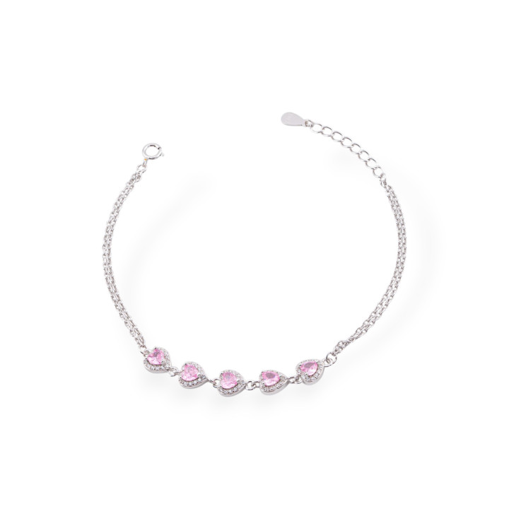 Bracciale In Argento 925 Con Catena E Zirconi A Cuore Rodiato Rosa