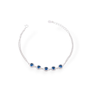 Bracciale In Argento 925 Con Zirconi E Catena Con Chiusura 1pz Rodiato Blu