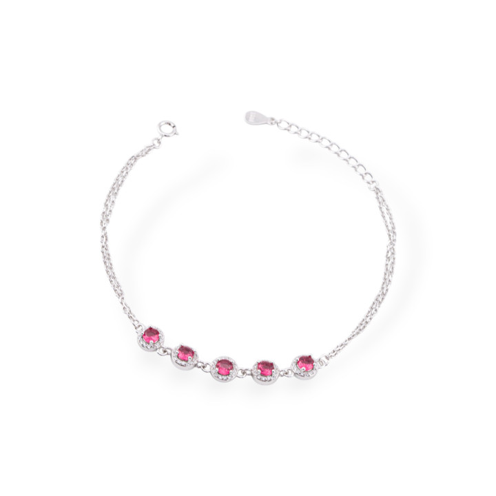Bracciale In Argento 925 Con Zirconi E Catena Con Chiusura 1pz Rodiato Rosso