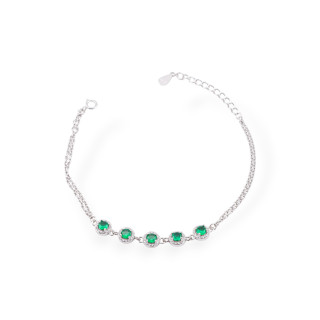 Bracciale In Argento 925 Con Zirconi E Catena Con Chiusura 1pz Rodiato Verde