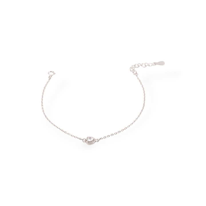 Bracciali In Argento 925 Con Zirconi Punto Luce Cuore E Catena Bianco